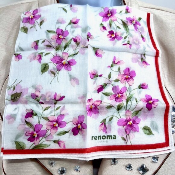 New Set of 3 RENOMA Paris Handkerchief coton 17"pijk blue white green florR(43 - Picture 10 of 10